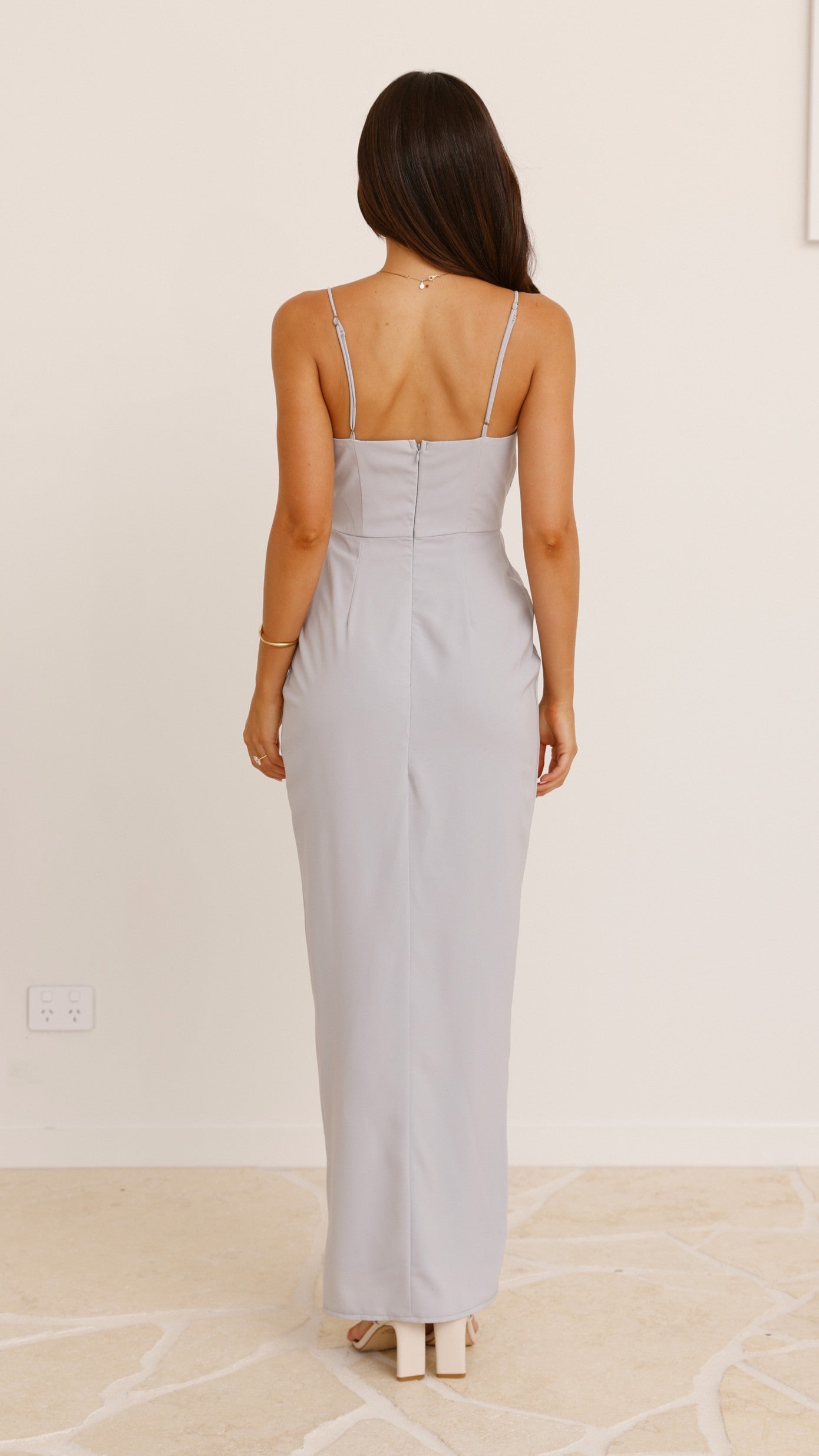 Charlotte Draped Maxi Dress - Silver - Billy J