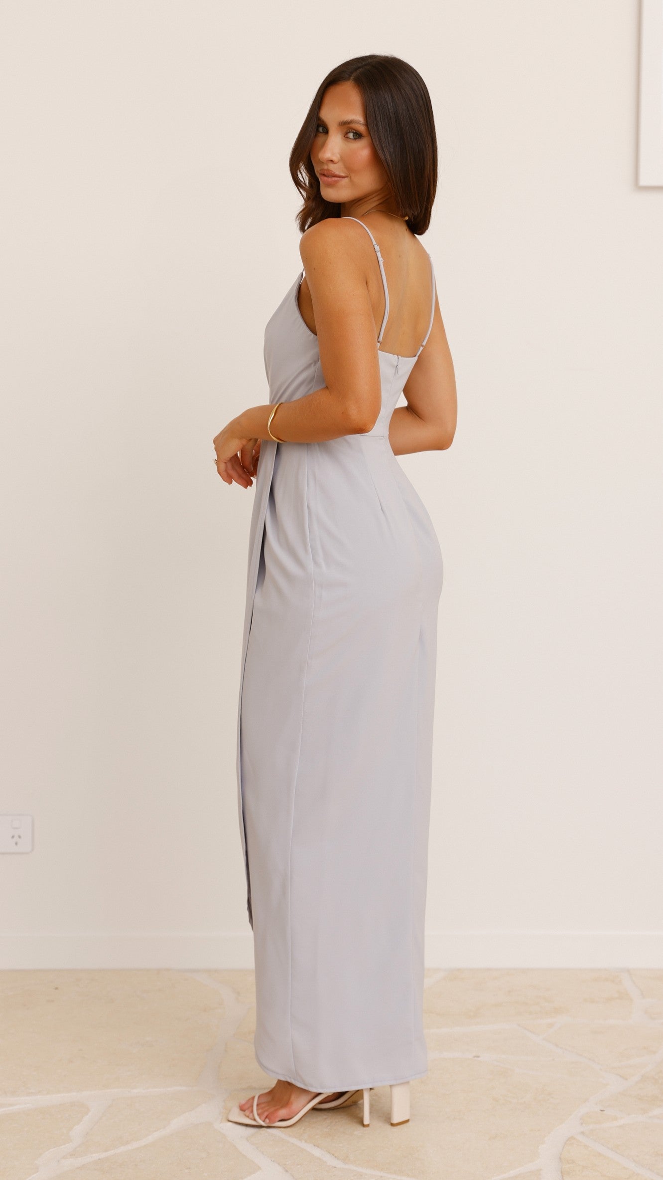 Charlotte Draped Maxi Dress - Silver - Billy J