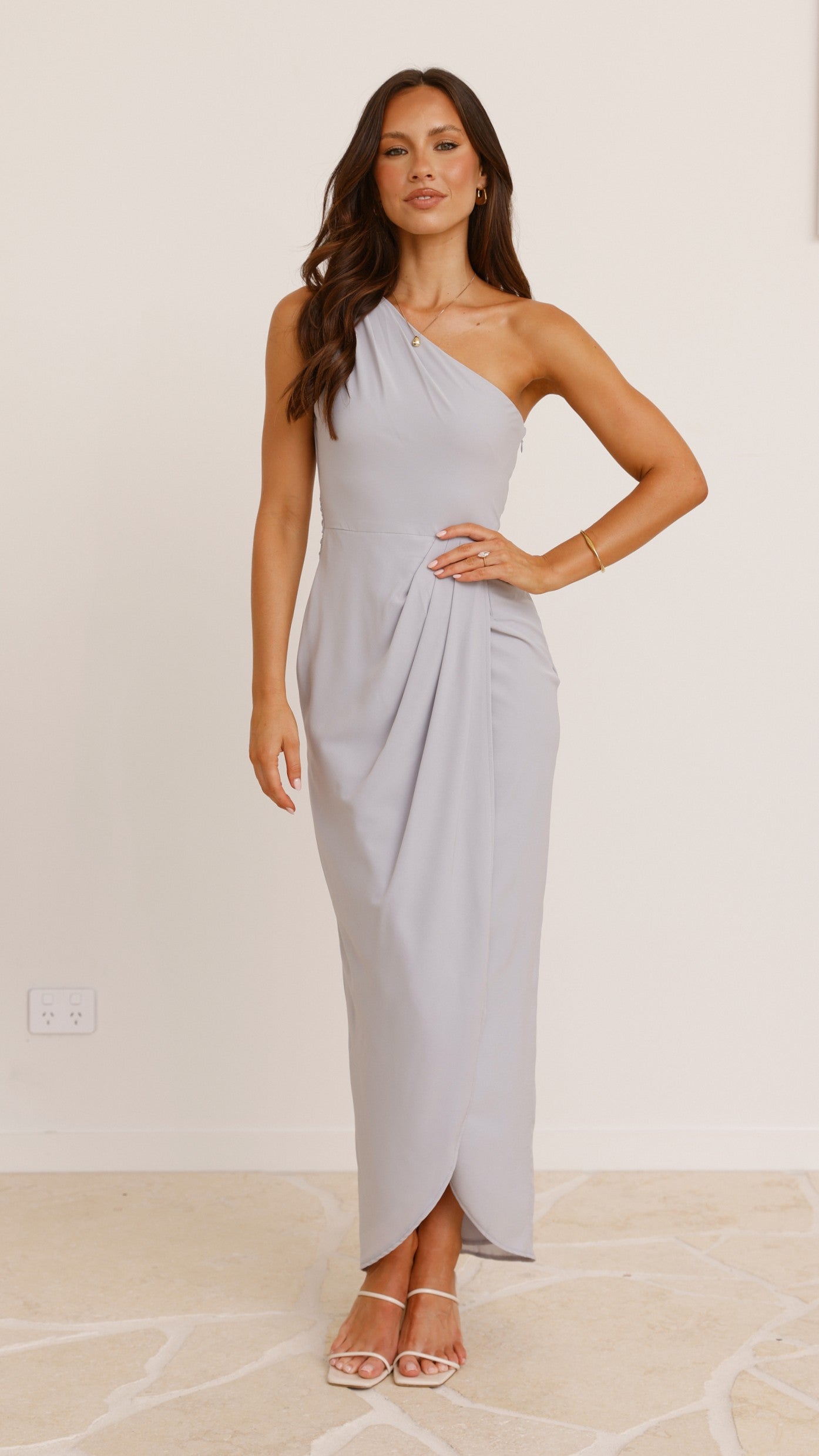 Clara One Shoulder Maxi Dress - Silver - Billy J