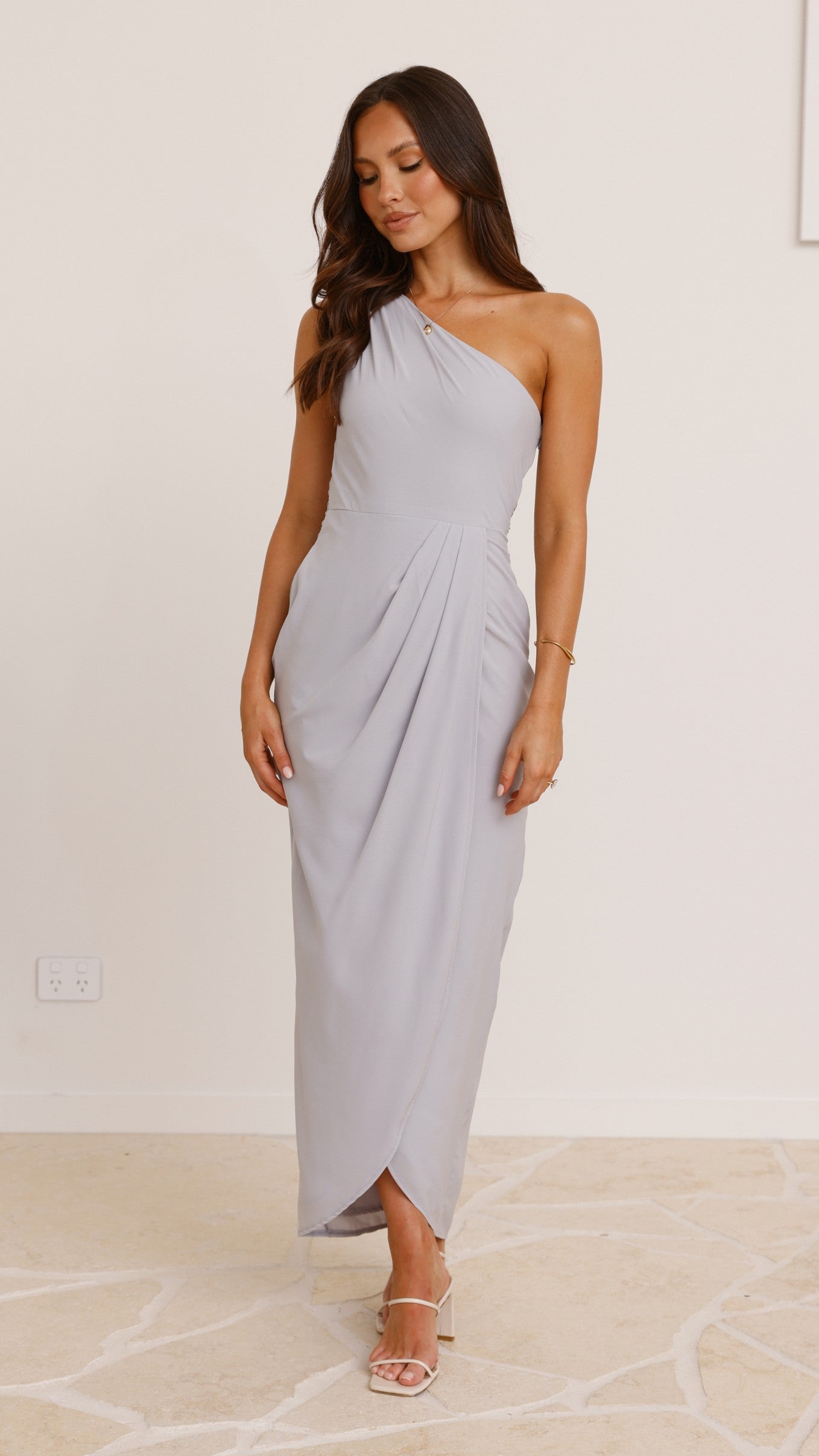 Clara One Shoulder Maxi Dress - Silver - Billy J