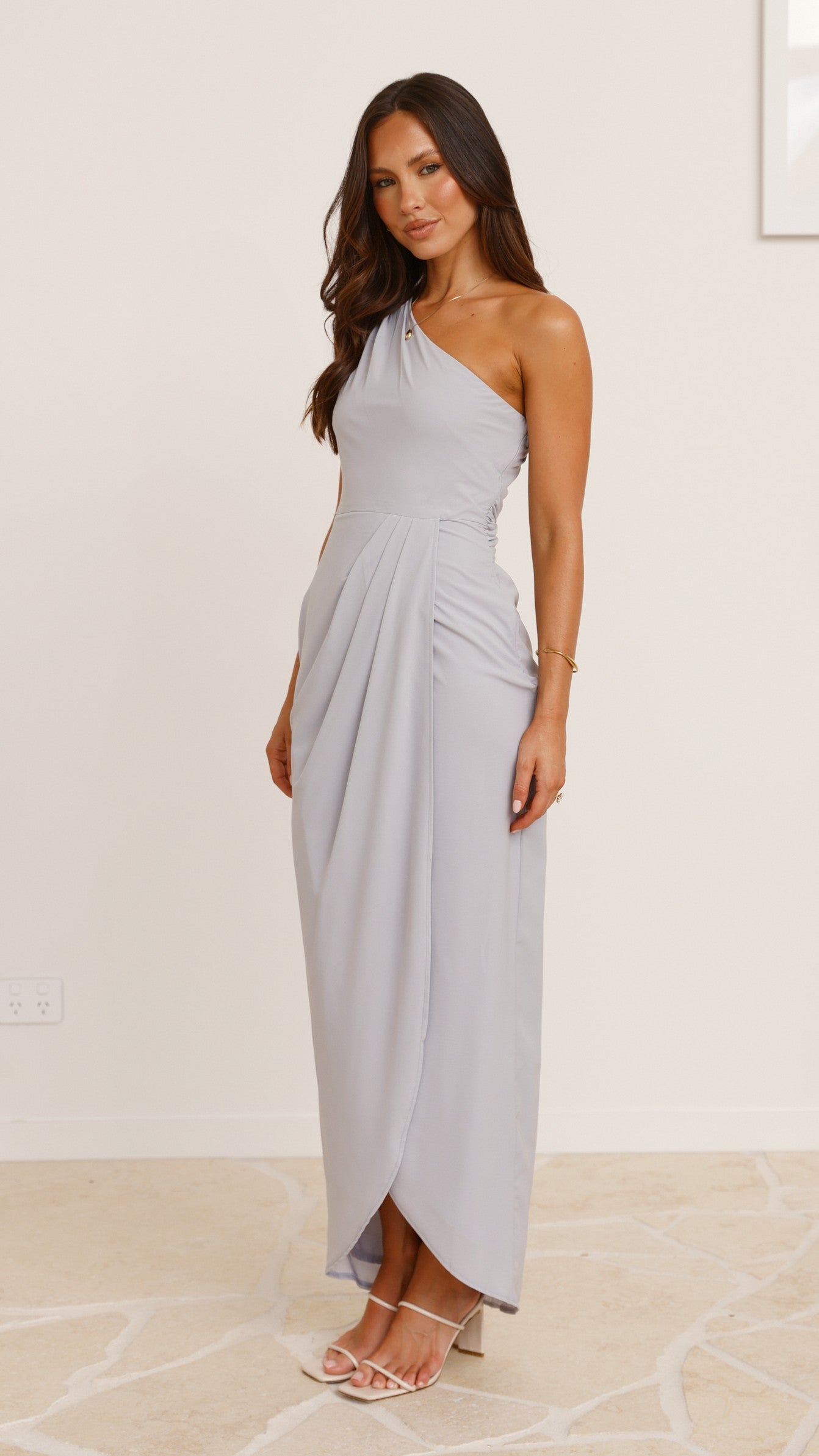 Clara One Shoulder Maxi Dress - Silver - Billy J
