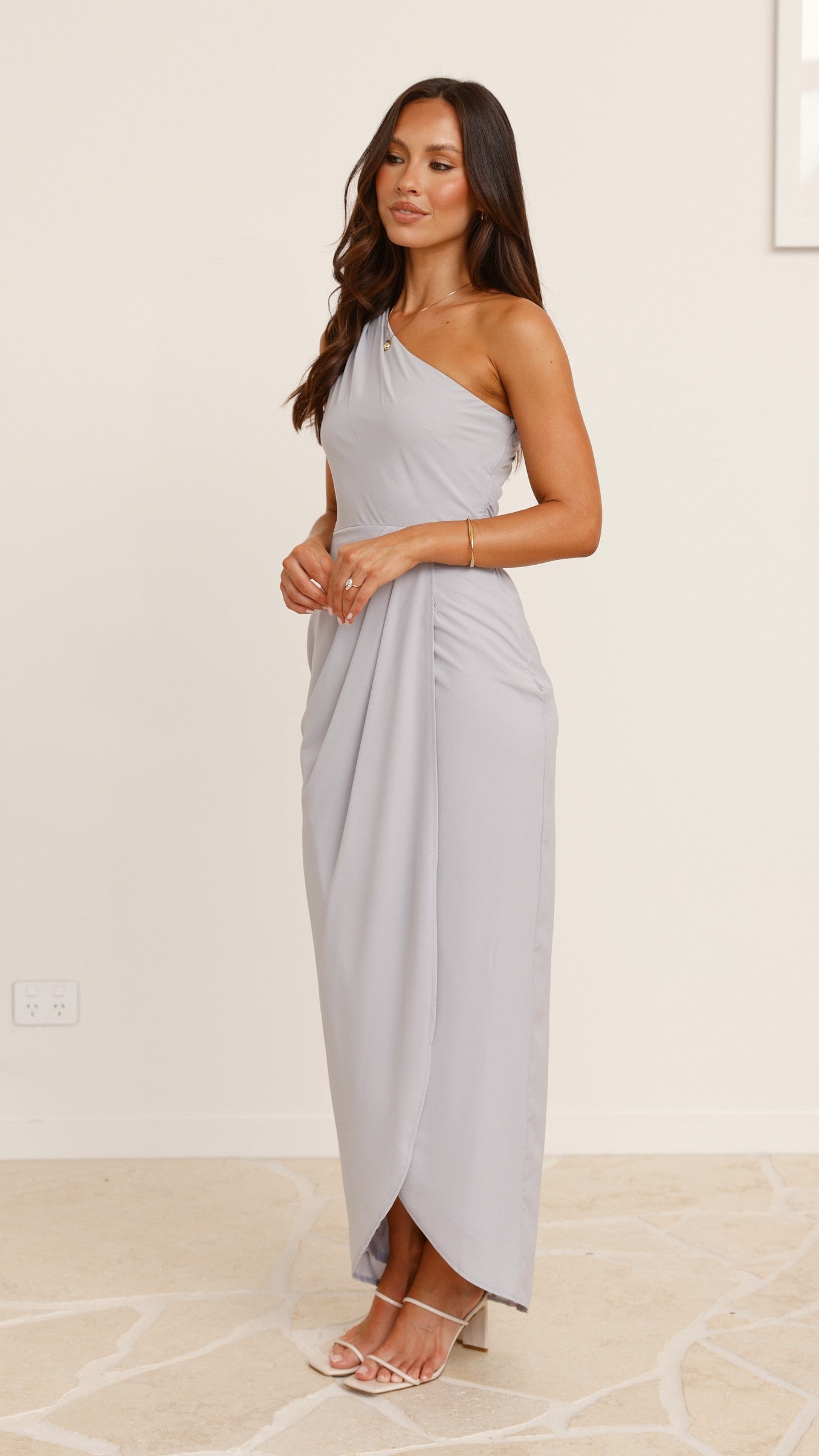 Clara One Shoulder Maxi Dress - Silver - Billy J