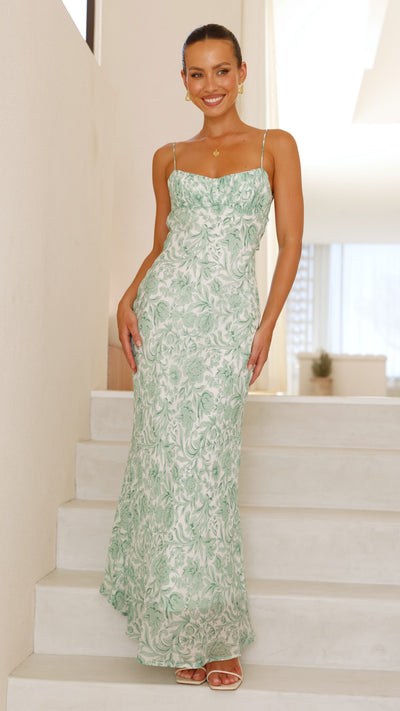 Load image into Gallery viewer, Margie Midi Dress - Green Flower - Billy J
