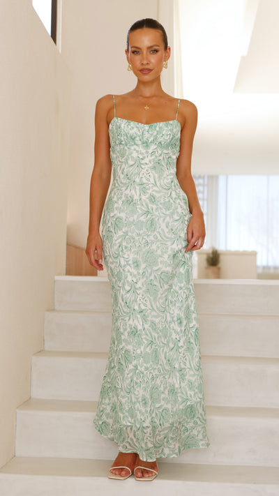 Load image into Gallery viewer, Margie Midi Dress - Green Flower - Billy J
