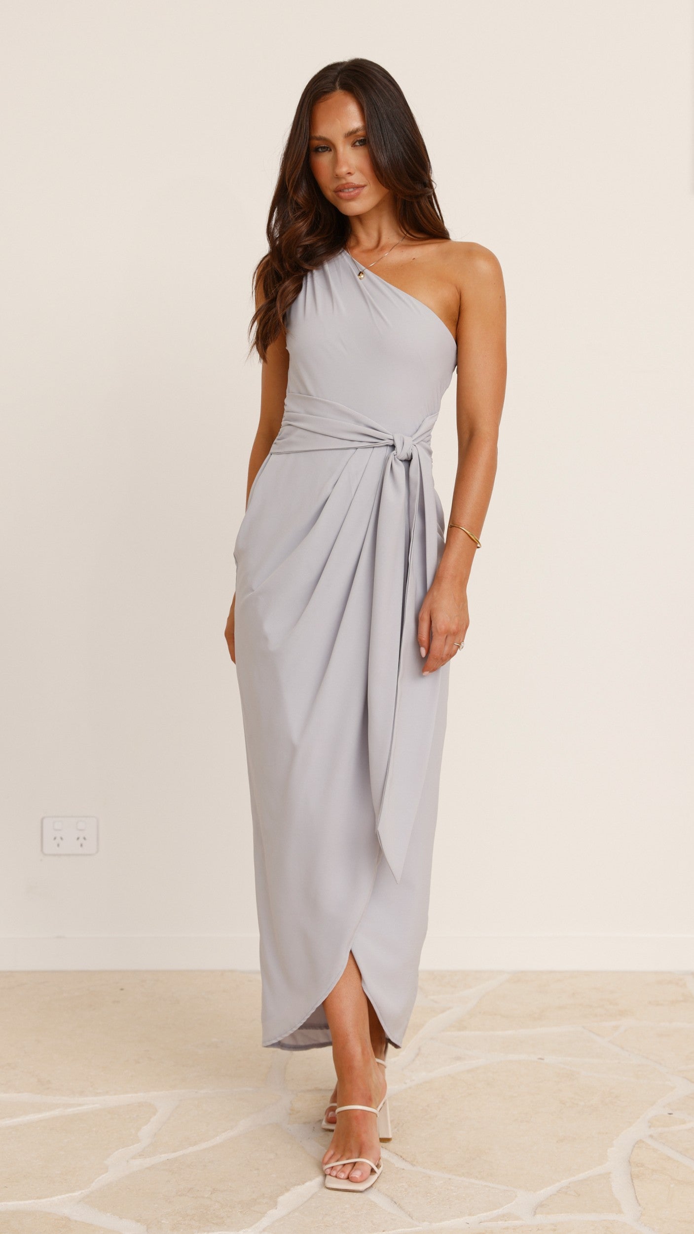 Clara One Shoulder Maxi Dress - Silver - Billy J