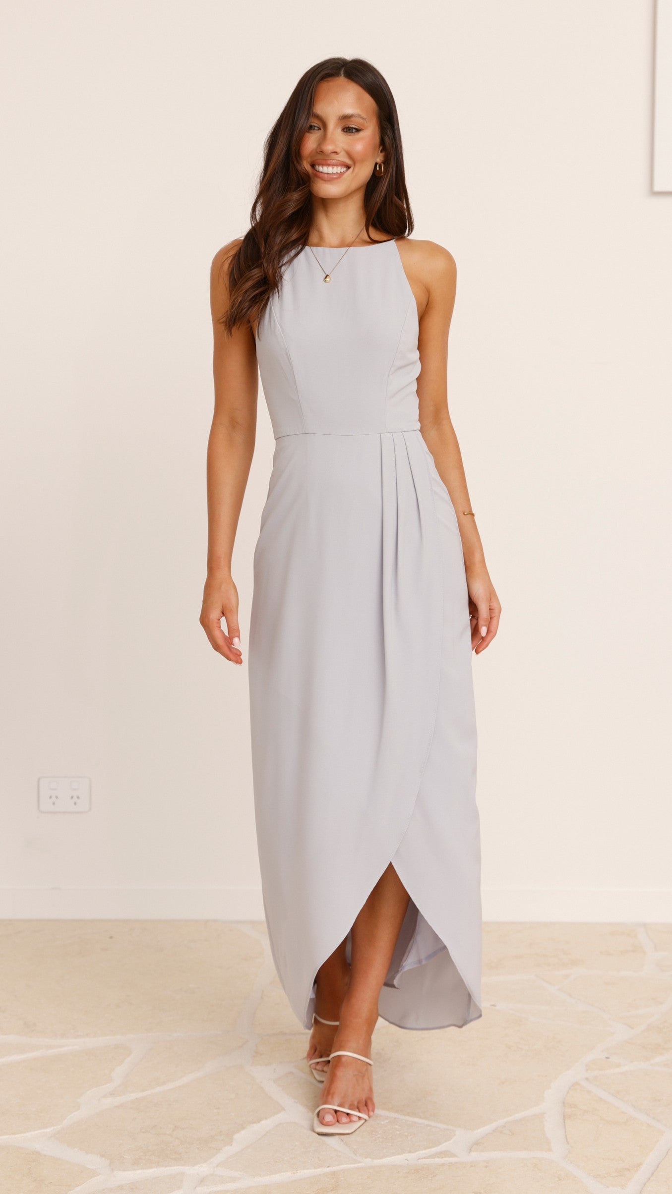 Genevieve Boat Neck Maxi Dress - Silver - Billy J