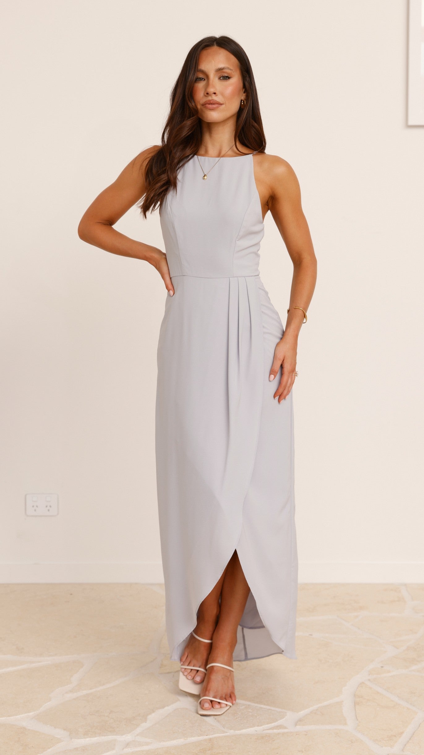 Genevieve Boat Neck Maxi Dress - Silver - Billy J