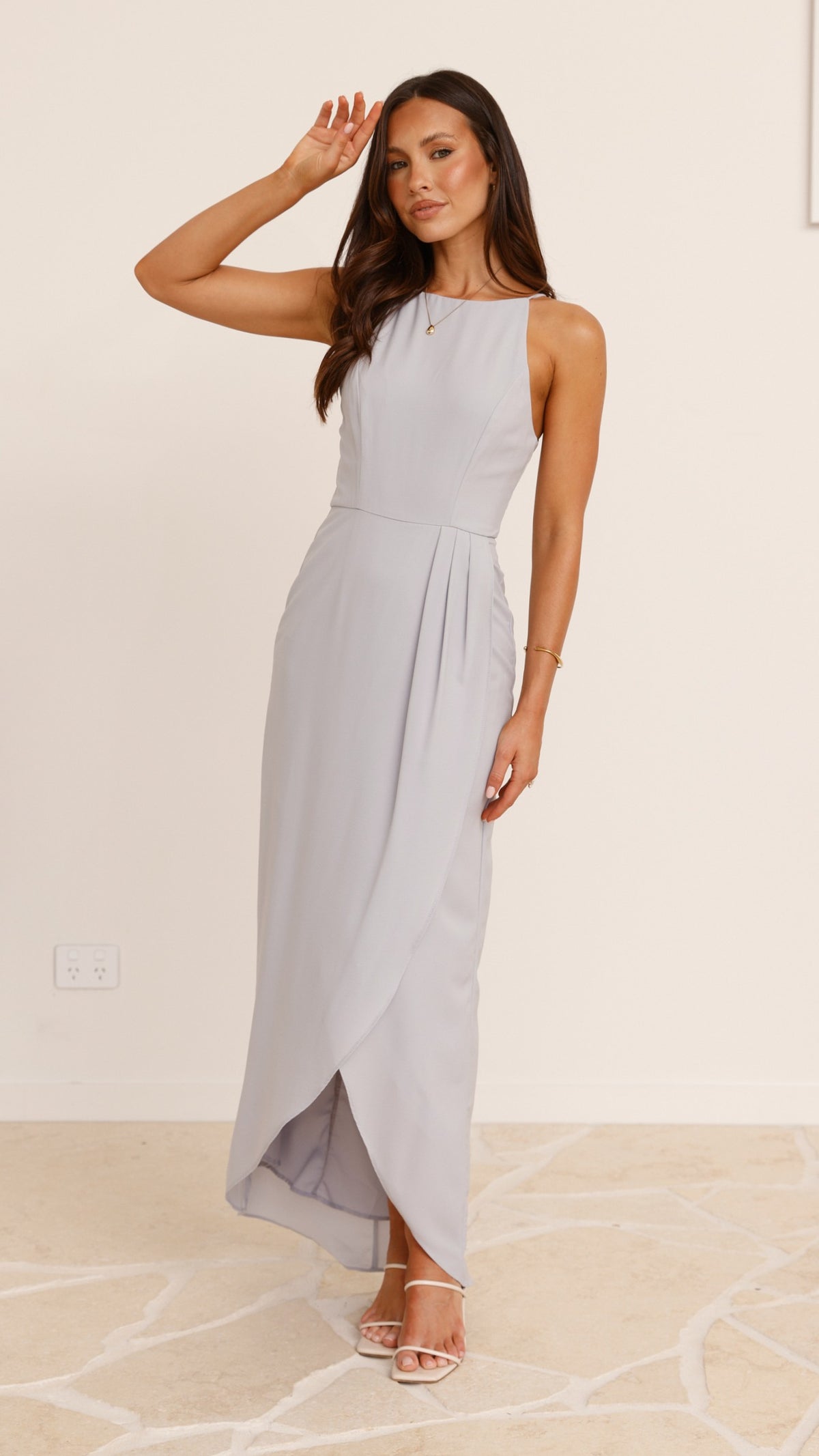Genevieve Boat Neck Maxi Dress - Silver - Billy J