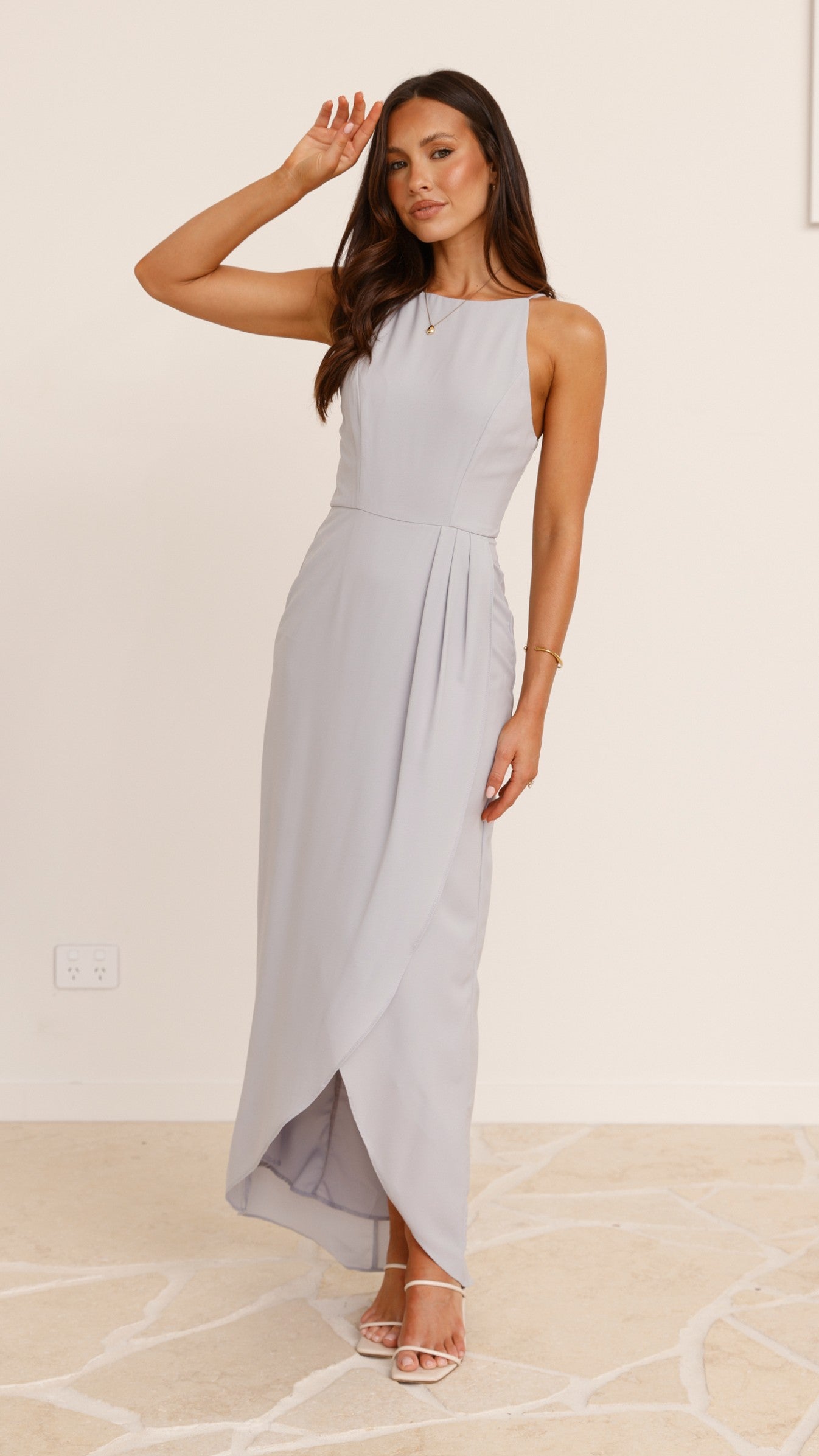Genevieve Boat Neck Maxi Dress - Silver - Billy J