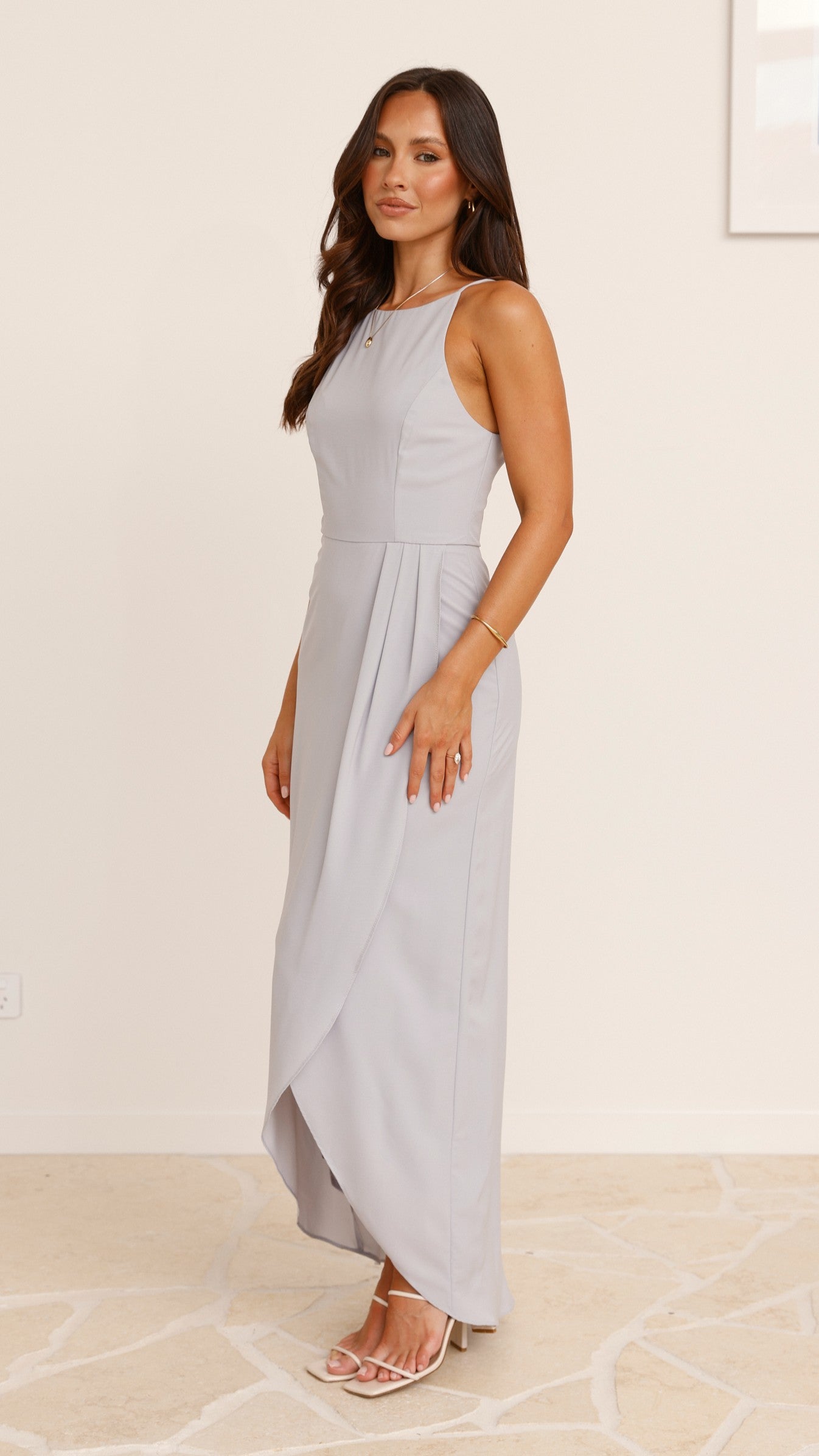 Genevieve Boat Neck Maxi Dress - Silver - Billy J