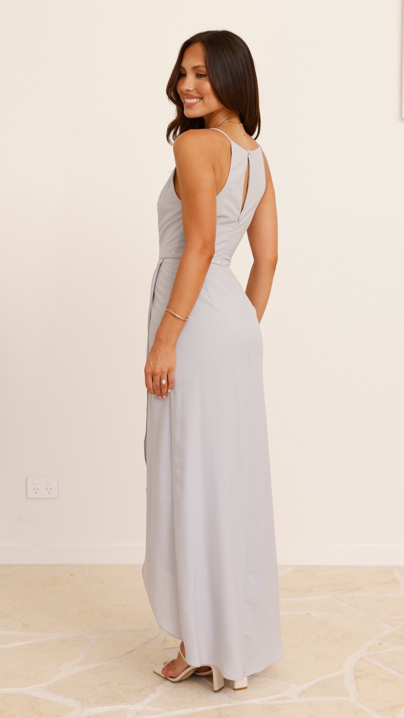 Genevieve Boat Neck Maxi Dress - Silver - Billy J