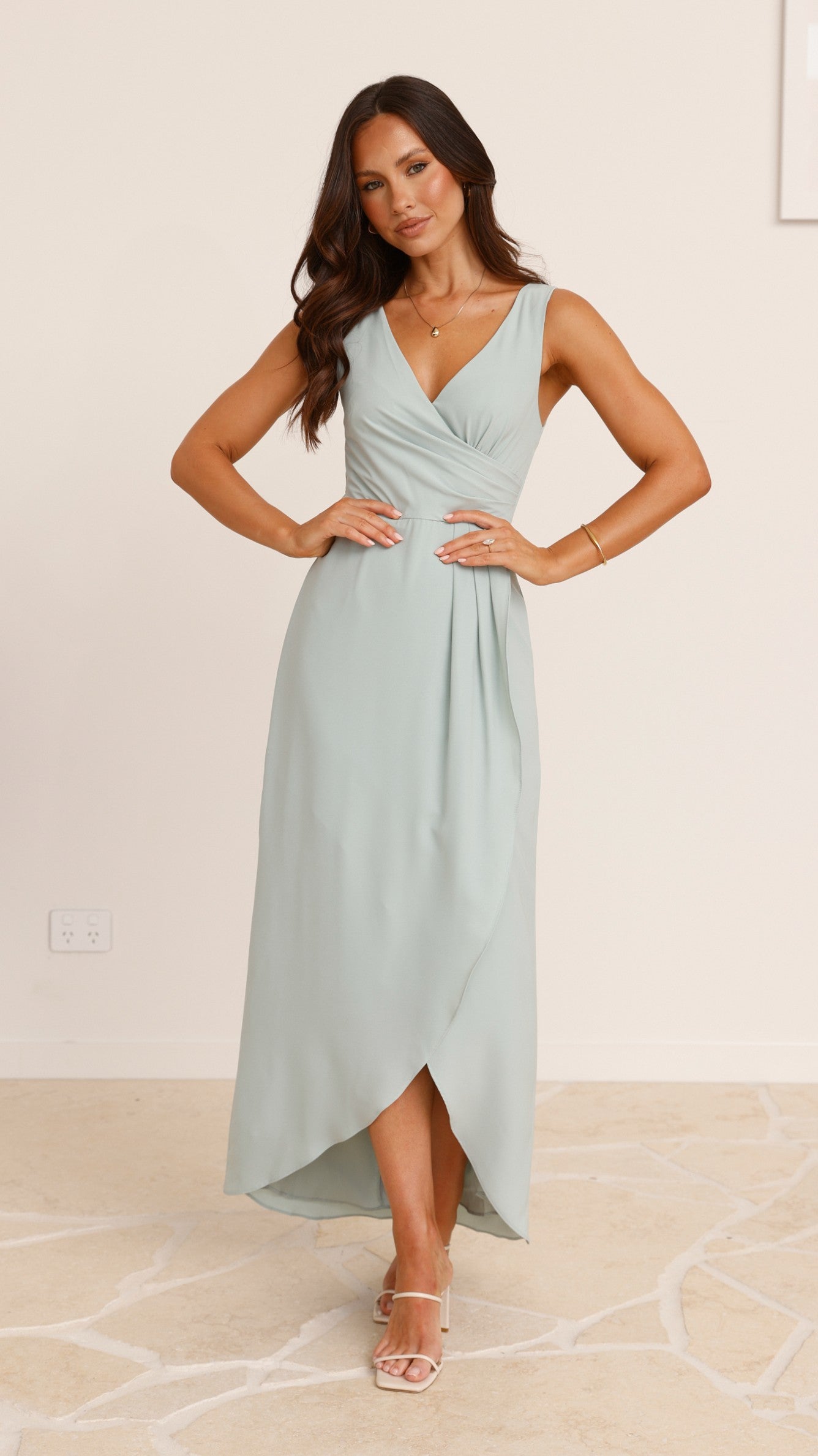 Pamela V Neck Maxi Dress - Sage - Billy J