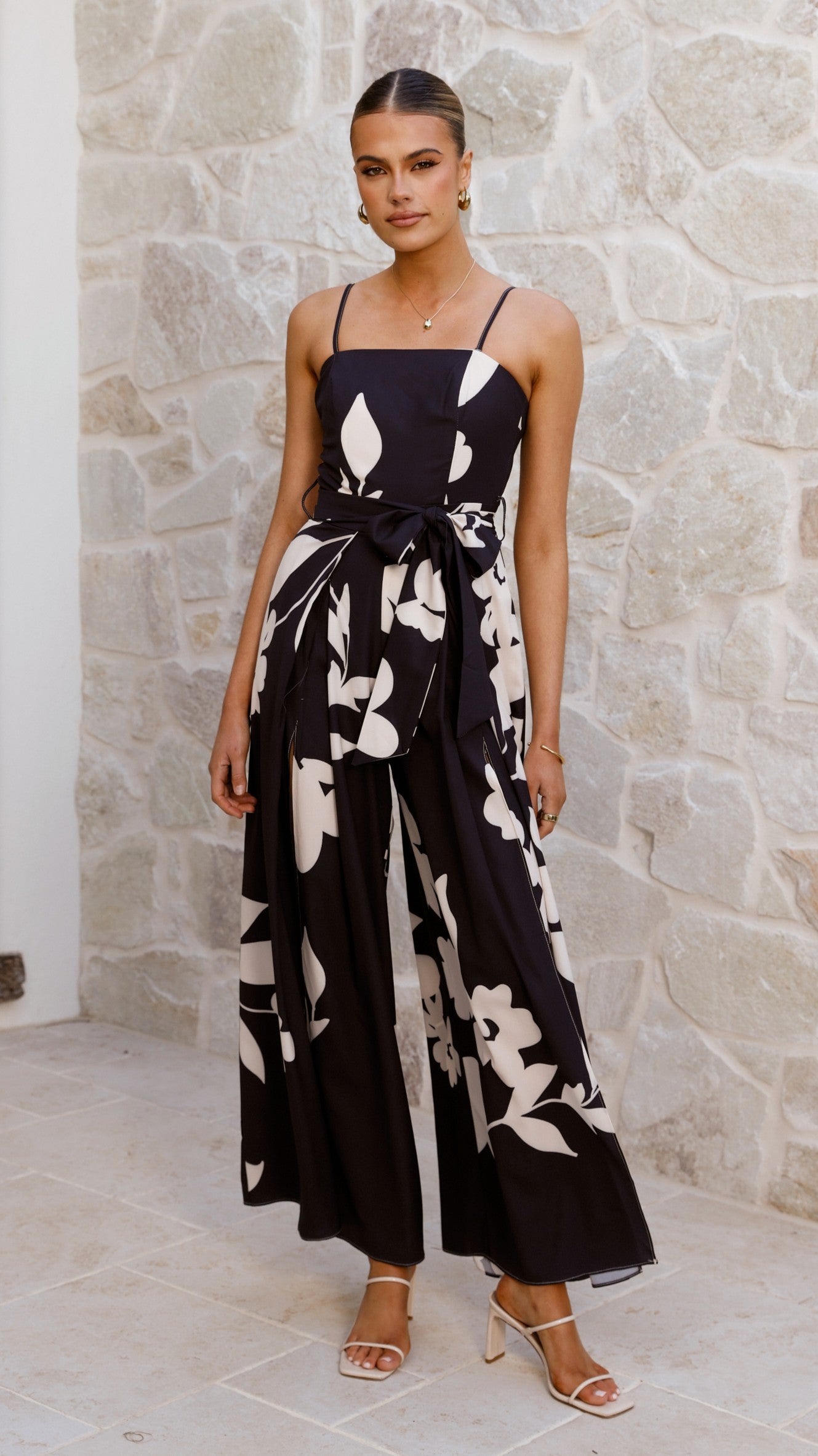 Carson Front Split Strapless Jumpsuit - Black Floral - Billy J