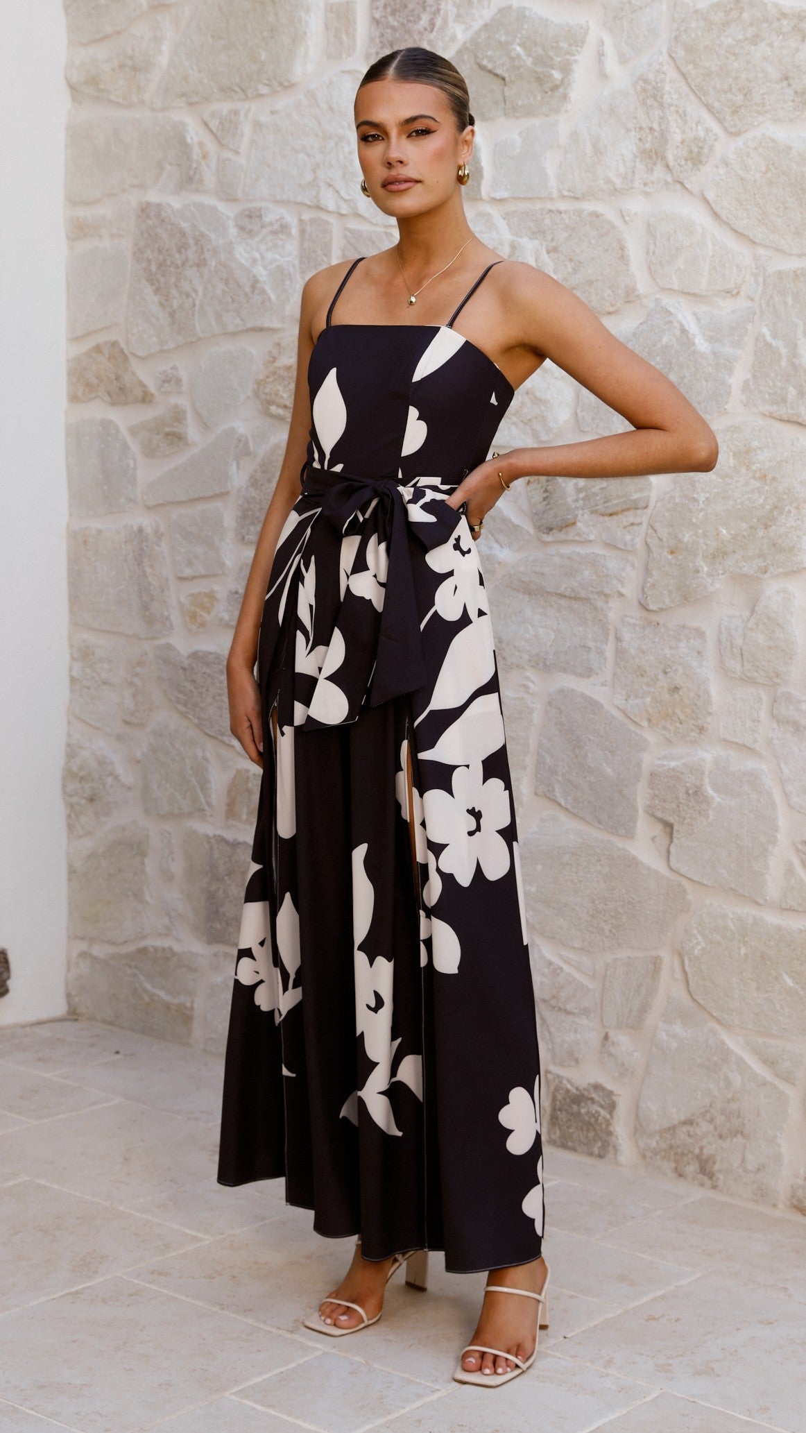 Carson Front Split Strapless Jumpsuit - Black Floral - Billy J