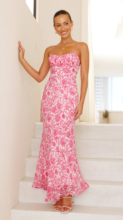 Load image into Gallery viewer, Margie Midi Dress - Pink Flower - Billy J
