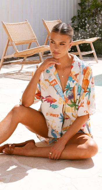 Cruise Button Up Shirt - Tropical Print