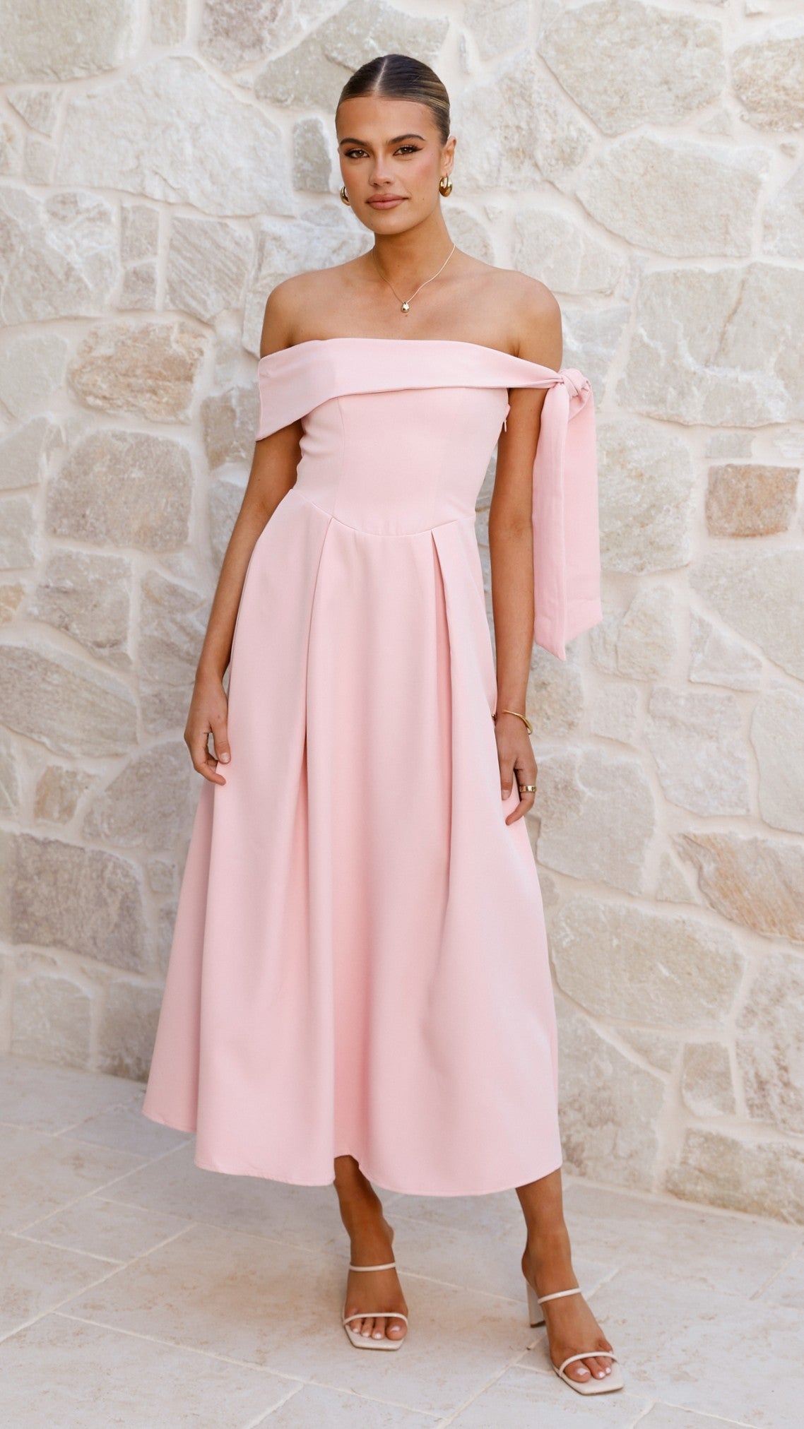 Bentley Off Shoulder Midi Dress - Pink - Billy J