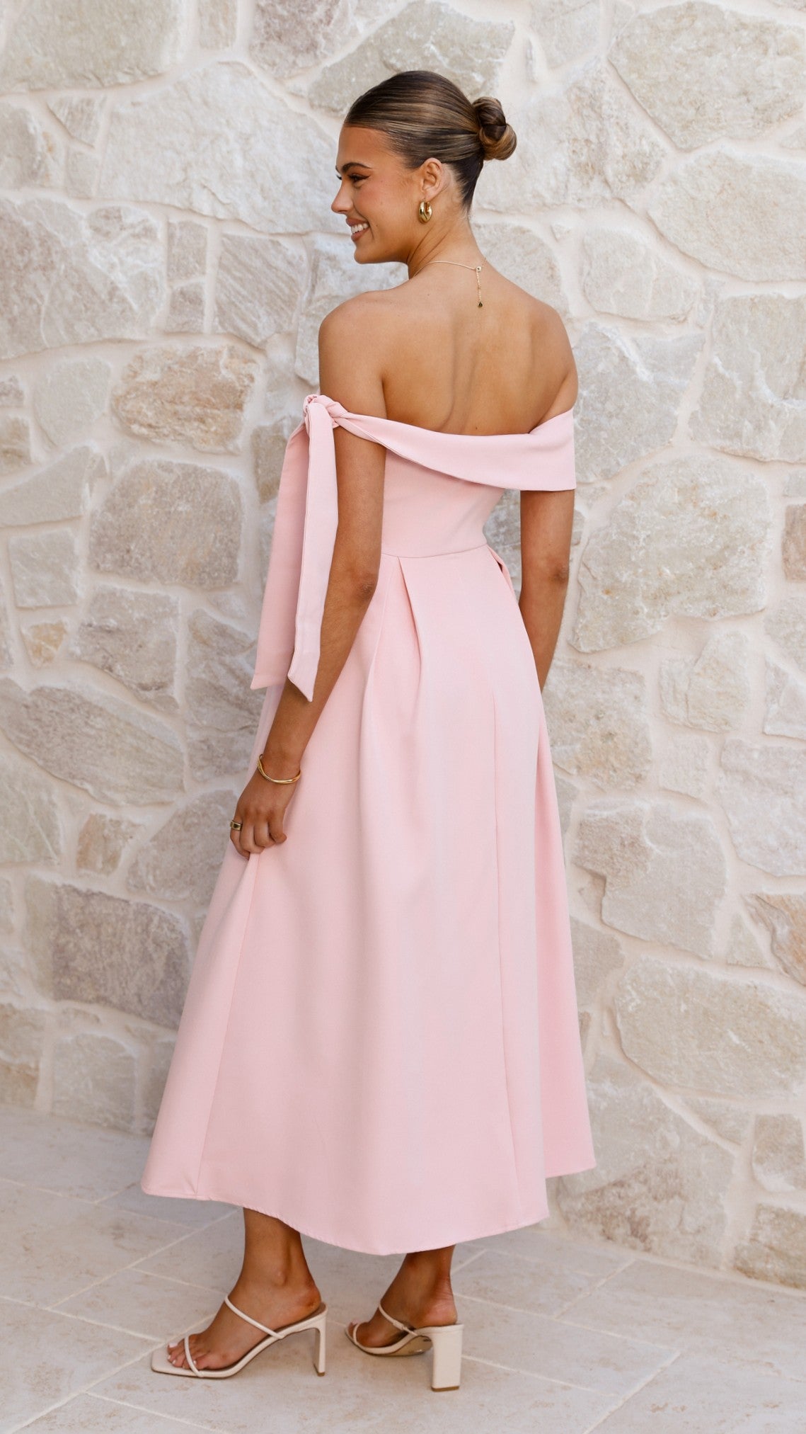Bentley Off Shoulder Midi Dress - Pink - Billy J