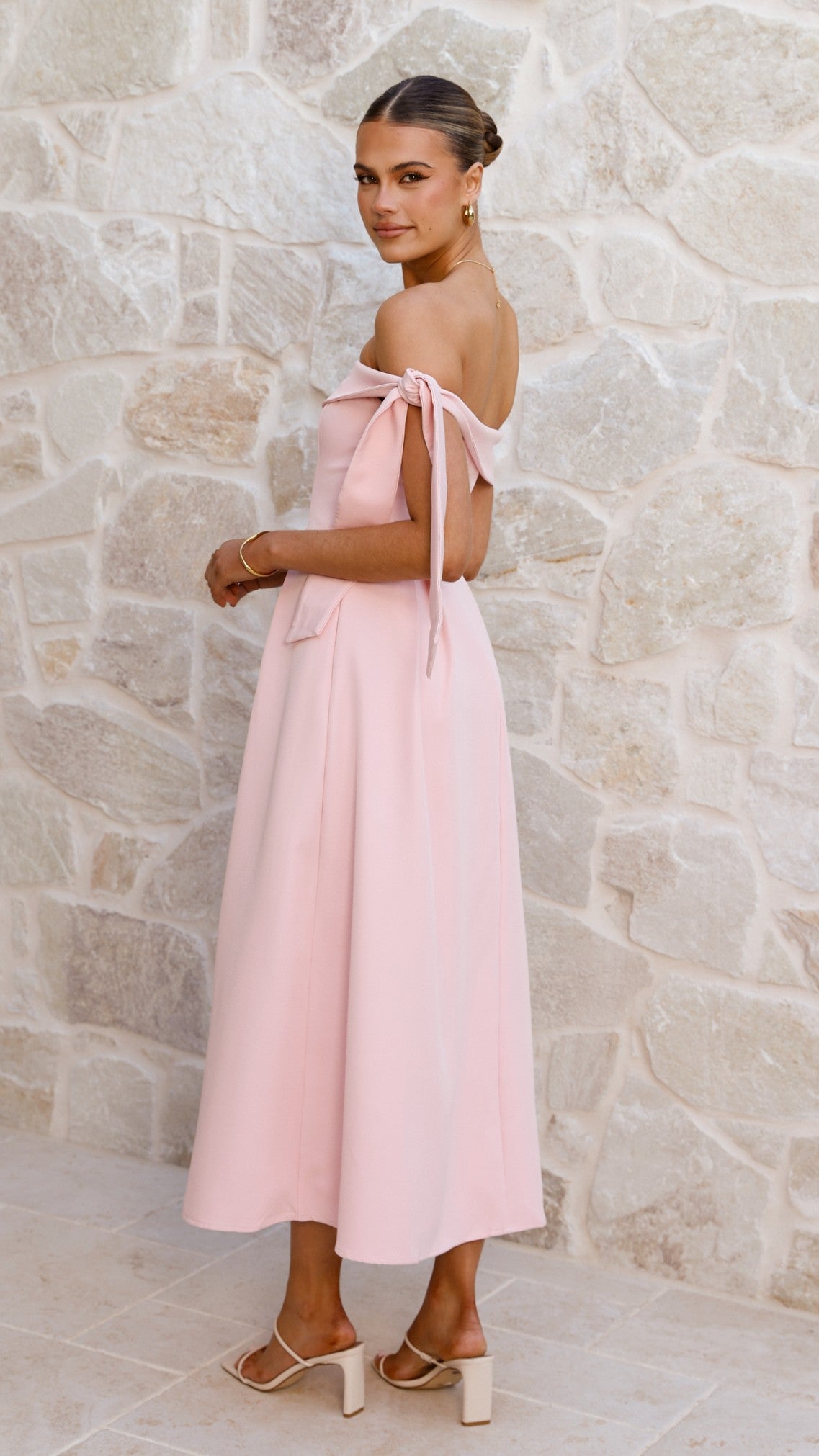 Bentley Off Shoulder Midi Dress - Pink - Billy J