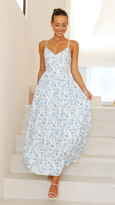 Load image into Gallery viewer, Azura Maxi Dress - Blue Floral - Billy J
