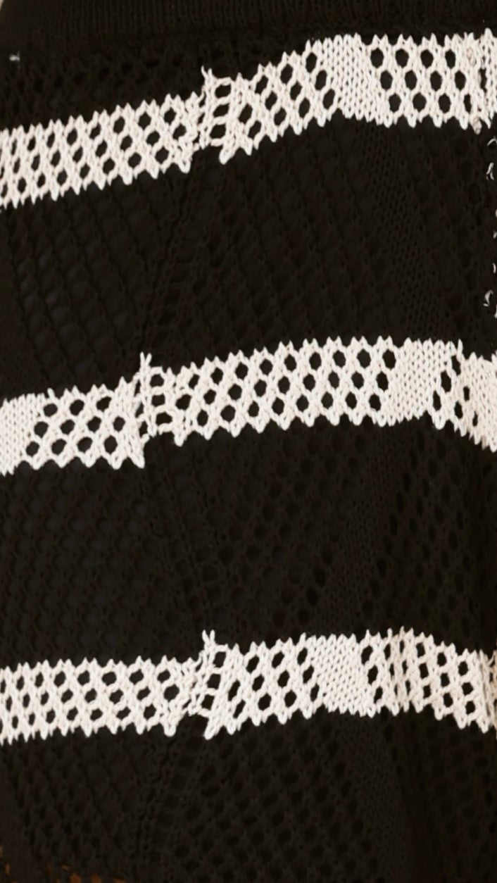 Hachiro Button Up Shirt and Shorts Set - Black / Beige Stripe
