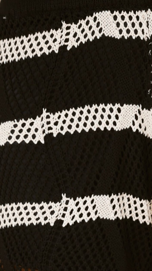 Hachiro Button Up Shirt and Shorts Set - Black / Beige Stripe - Billy J