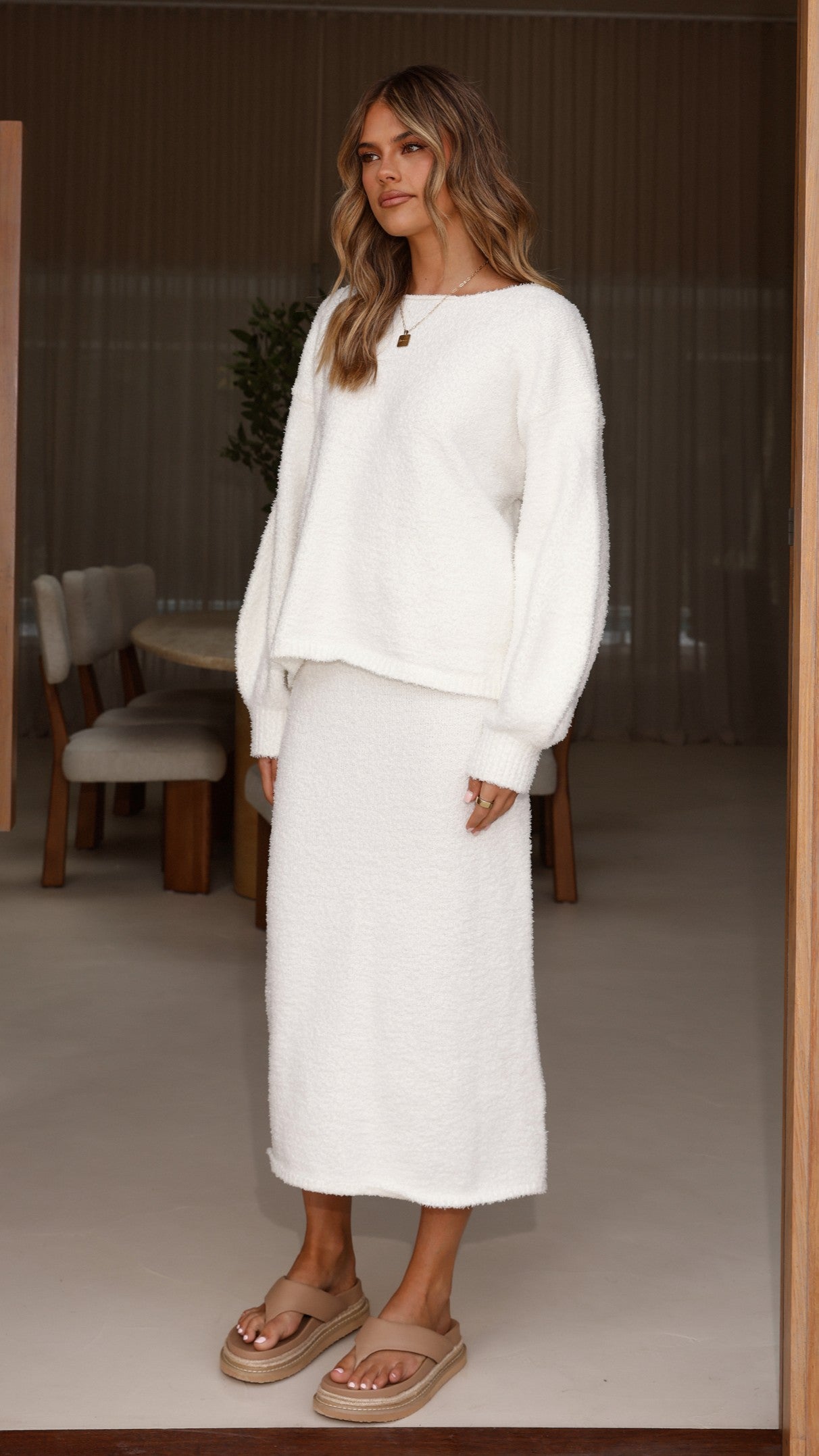 Cohen Knit Midi Skirt - Off White - Billy J