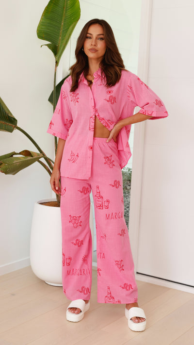 Load image into Gallery viewer, Bailie Shirt and Pants Set - Pink / Red Margarita
