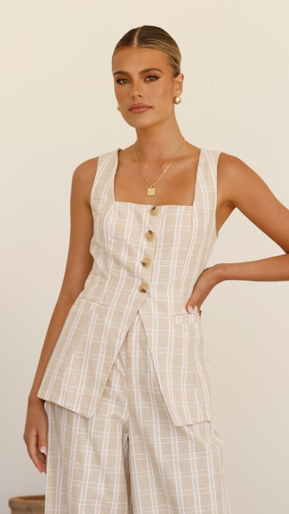 Obelia Top - Beige / White Check - Billy J