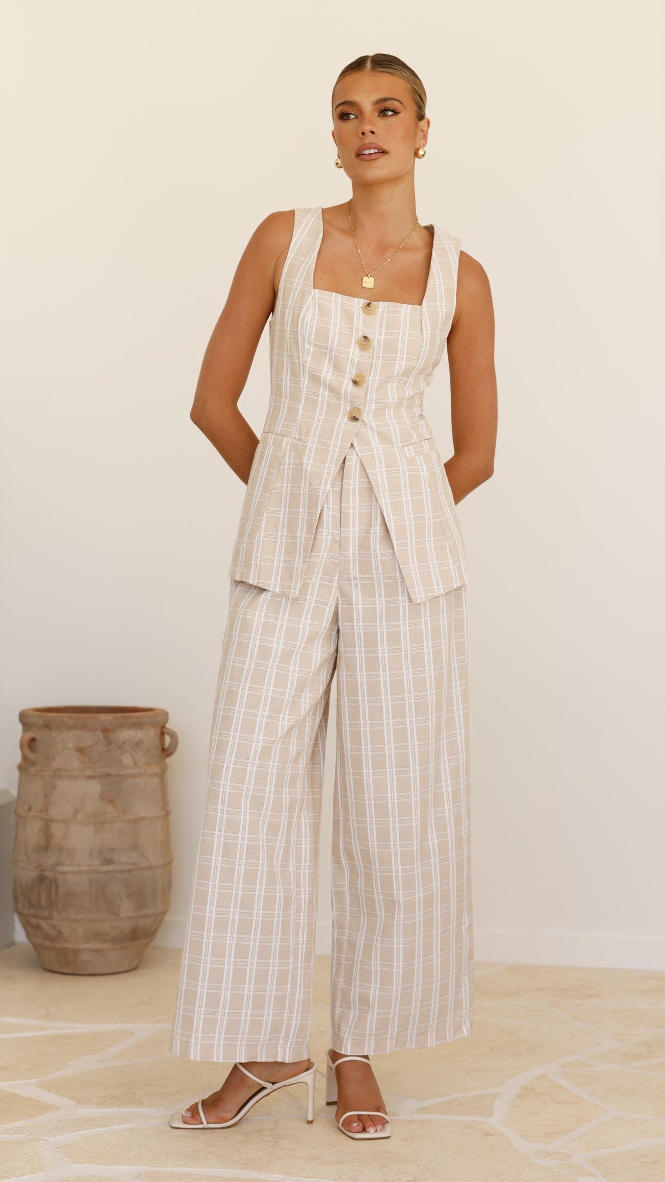 Obelia Pants - Beige / White Check - Billy J