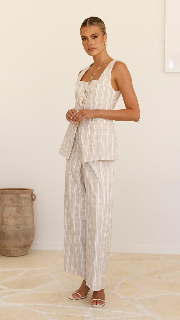 Obelia Pants - Beige / White Check - Billy J