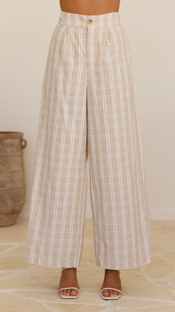 Obelia Pants - Beige / White Check - Billy J