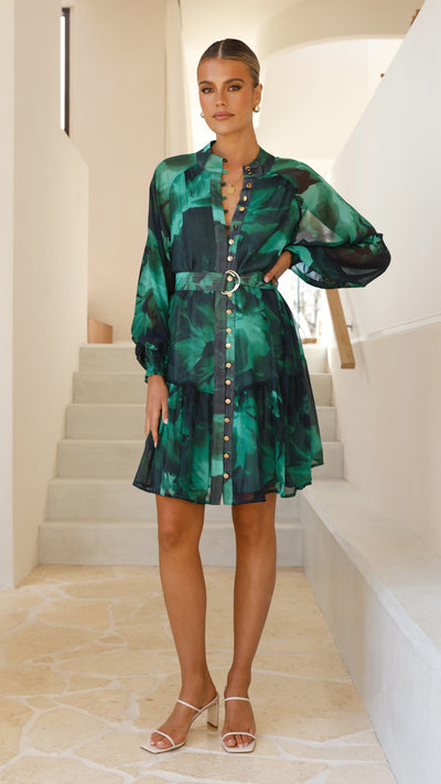 Load image into Gallery viewer, Renata Mini Dress - Green Print - Billy J
