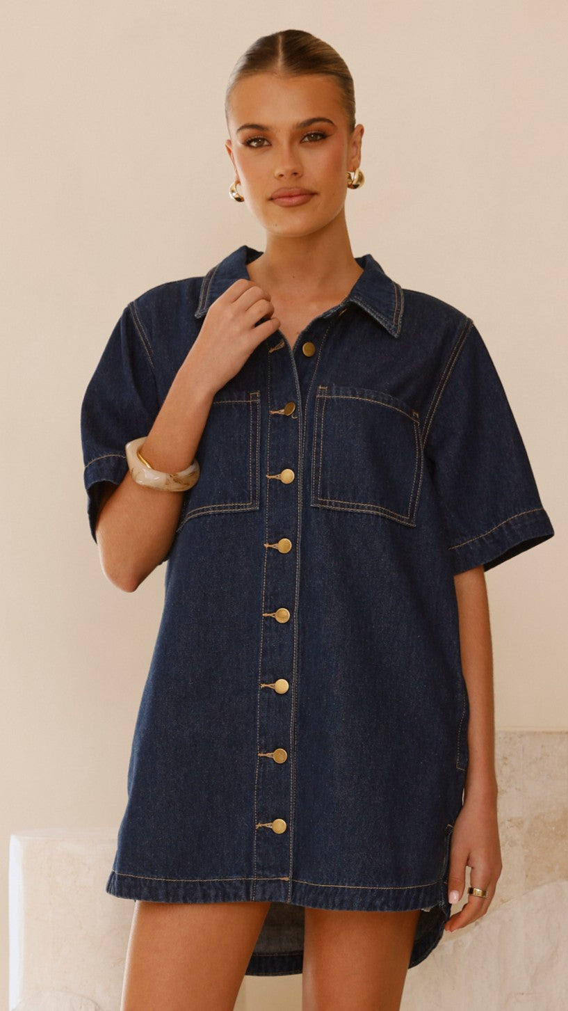 Rayna Denim Mini Dress - Indigo - Billy J