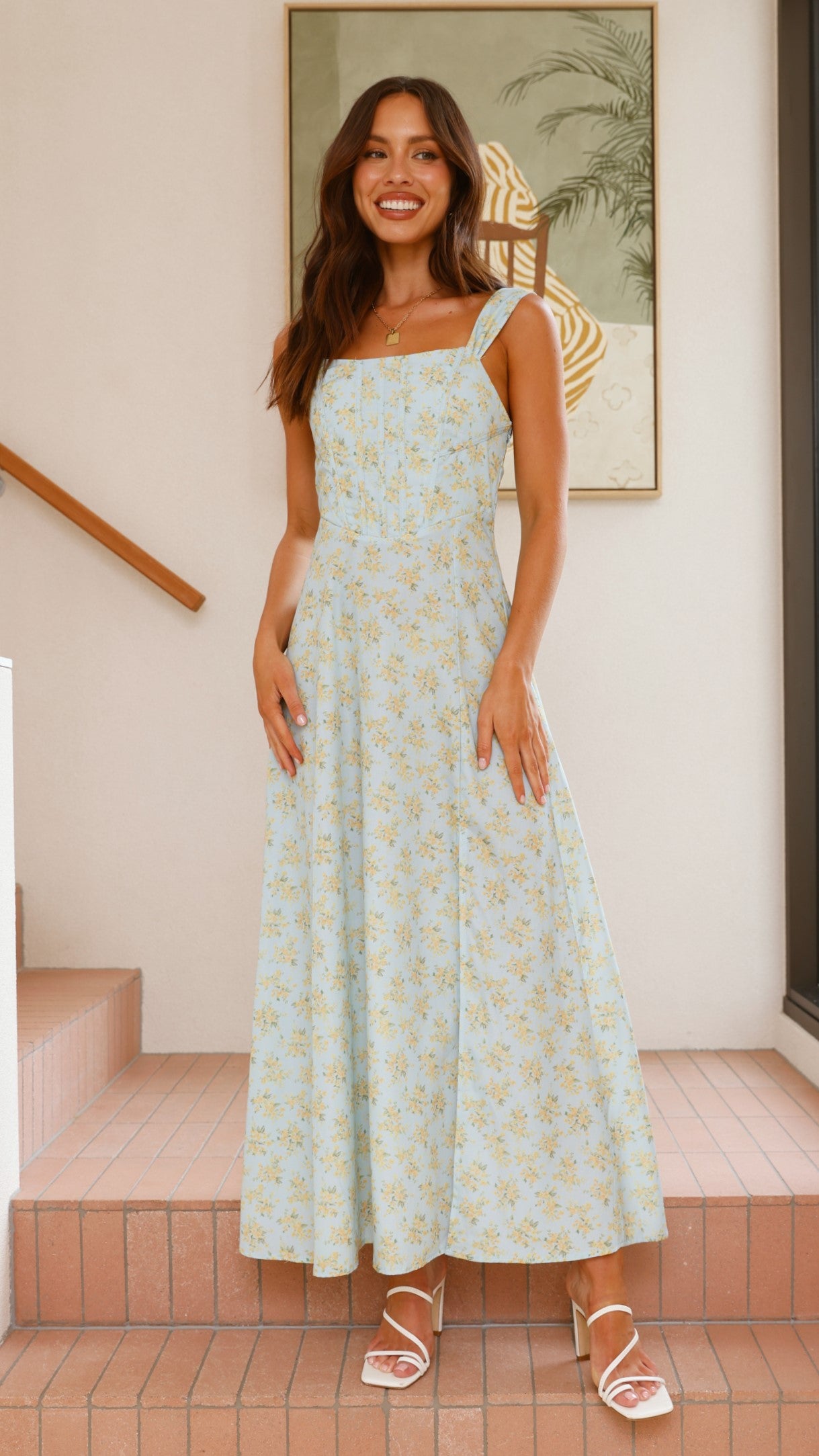 Kalea Midi Dress - Blue / Yellow Floral - Billy J