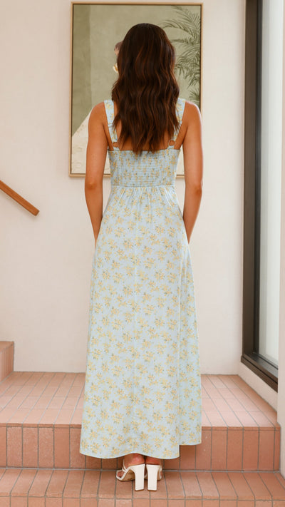 Load image into Gallery viewer, Kalea Midi Dress - Blue / Yellow Floral - Billy J
