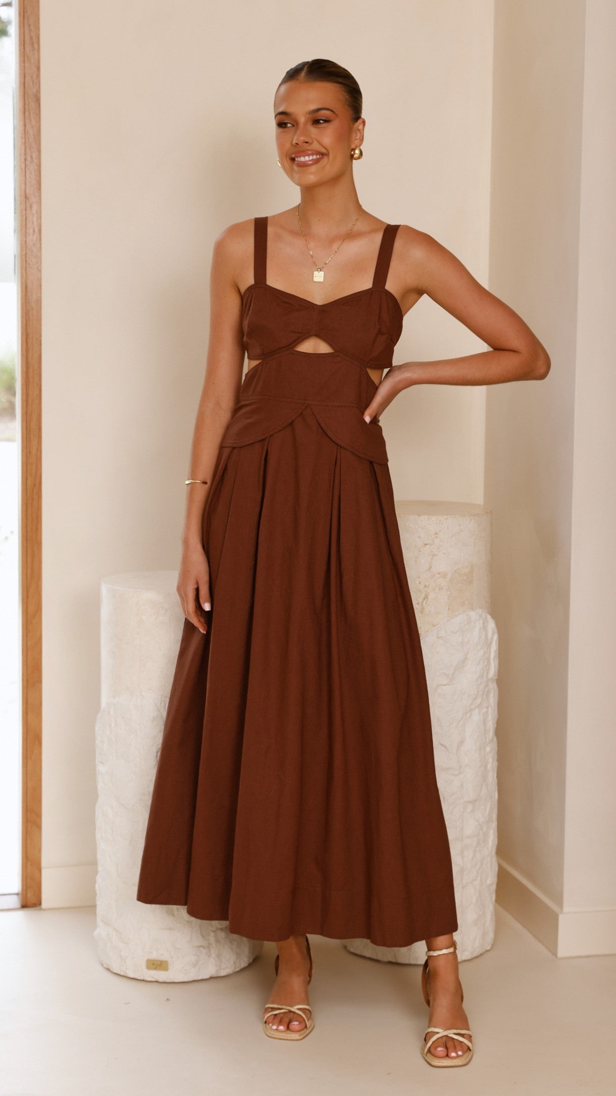 Harleigh Midi Dress - Brown - Billy J