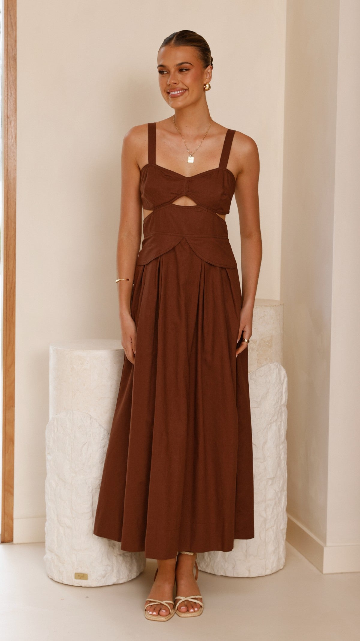 Harleigh Midi Dress - Brown - Billy J