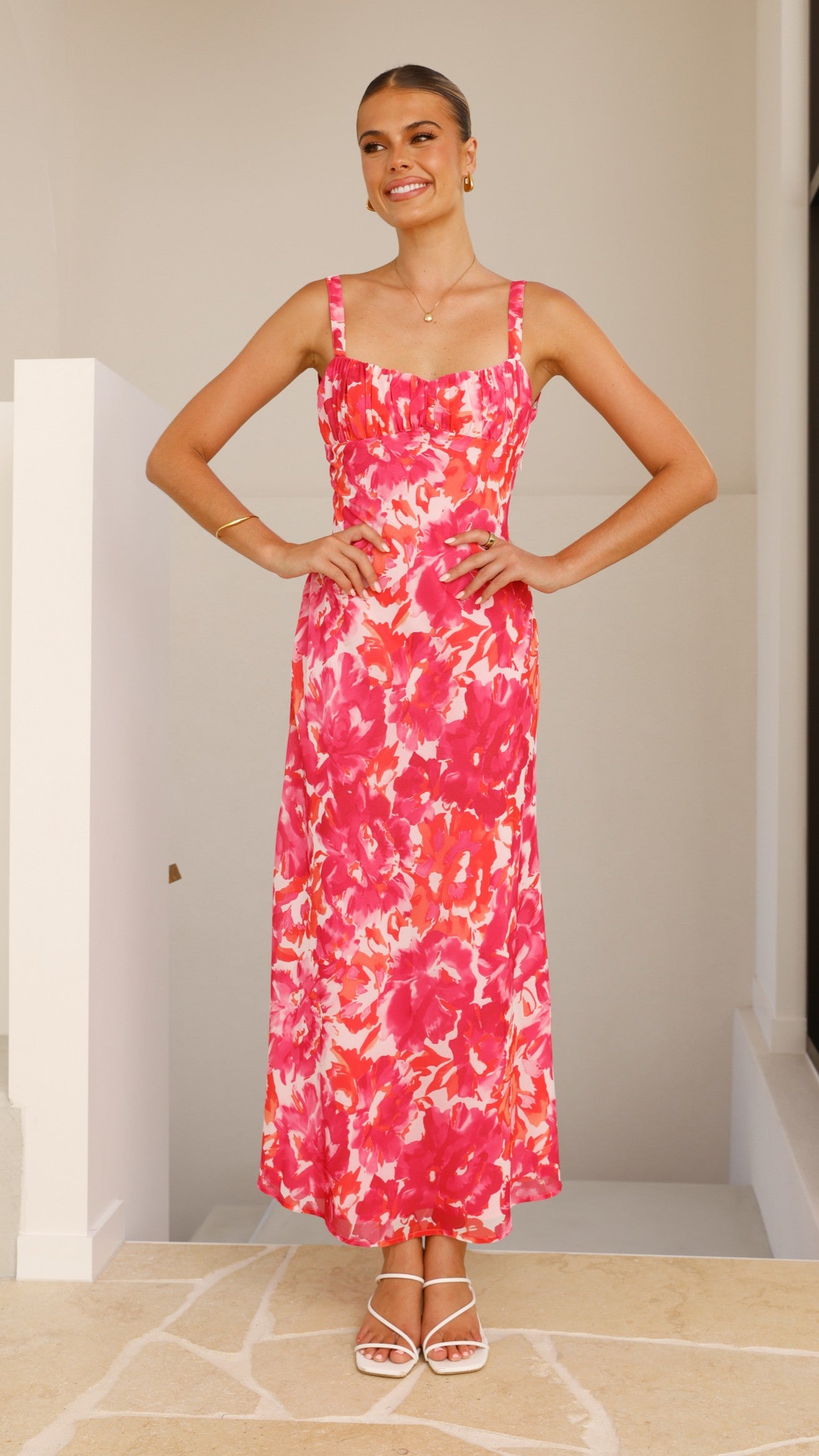 Margo Midi Dress - Pink/Red Floral - Billy J