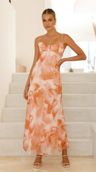 Load image into Gallery viewer, Sabian Maxi Dress - Orange Floral - Billy J
