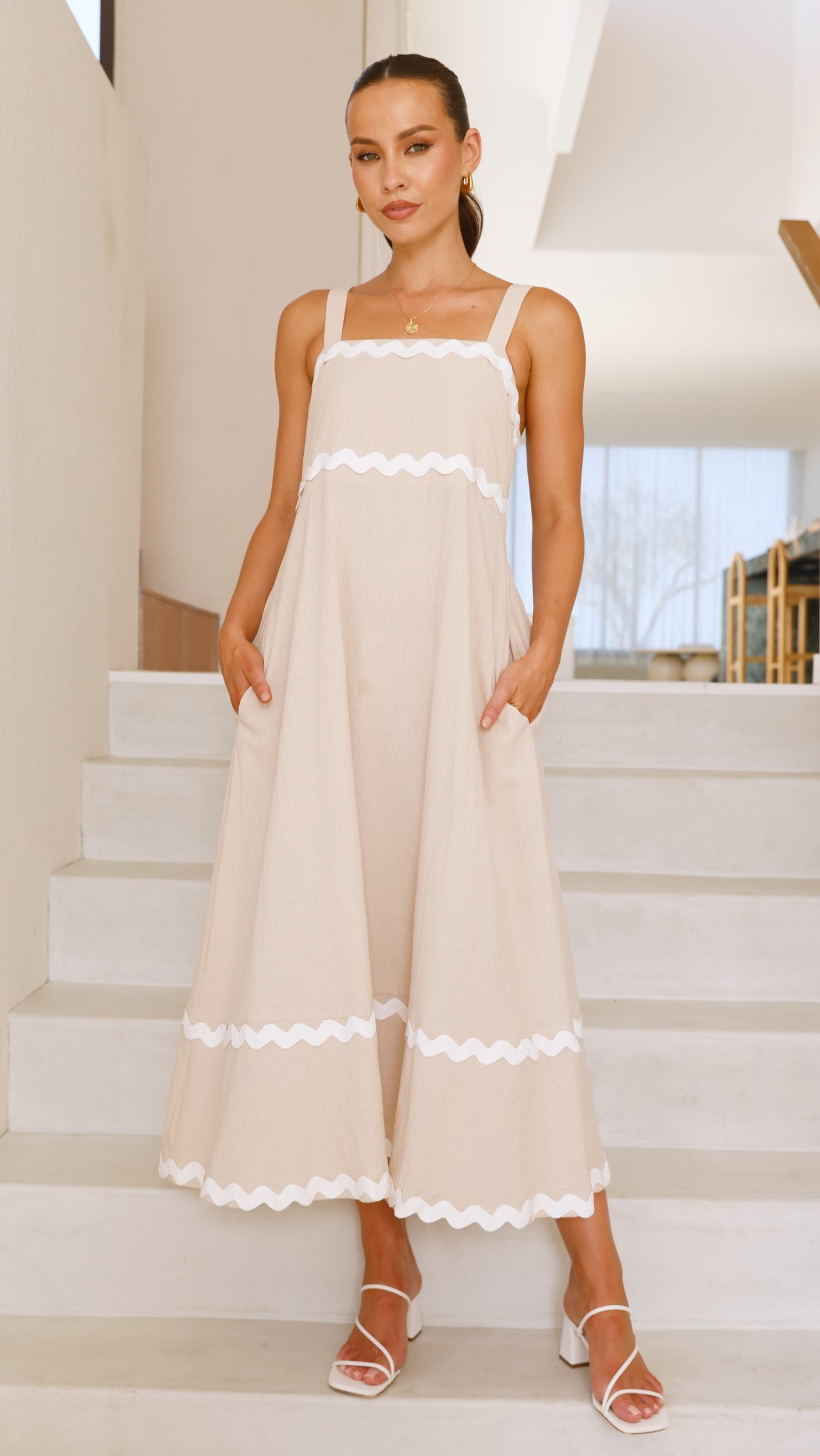 Raelynn Maxi Dress - Beige/White - Billy J