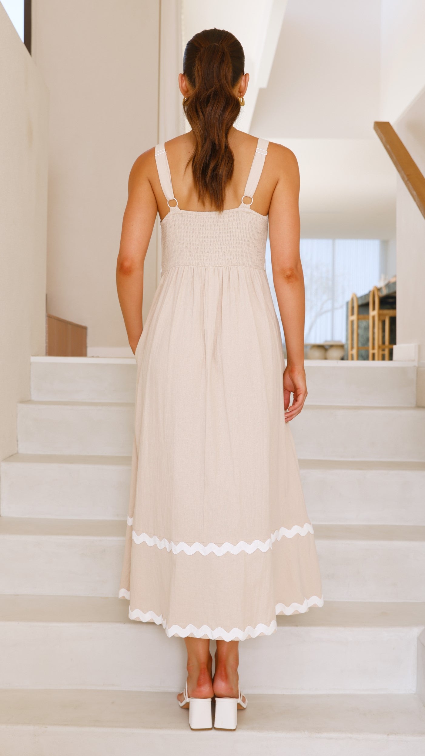 Raelynn Maxi Dress - Beige/White - Billy J