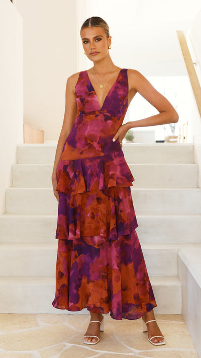 Load image into Gallery viewer, Sachiko Maxi Dress - Purple Print - Billy J
