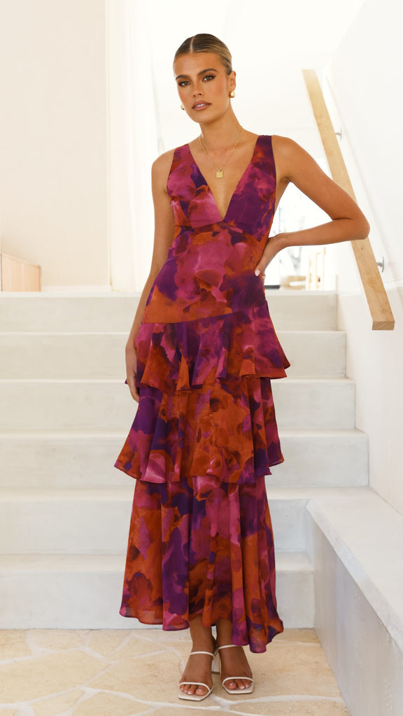 Sachiko Maxi Dress - Purple Print - Billy J