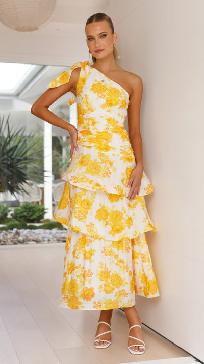 Load image into Gallery viewer, Odilie One Shoulder Maxi Dress - Yellow Floral - Billy J
