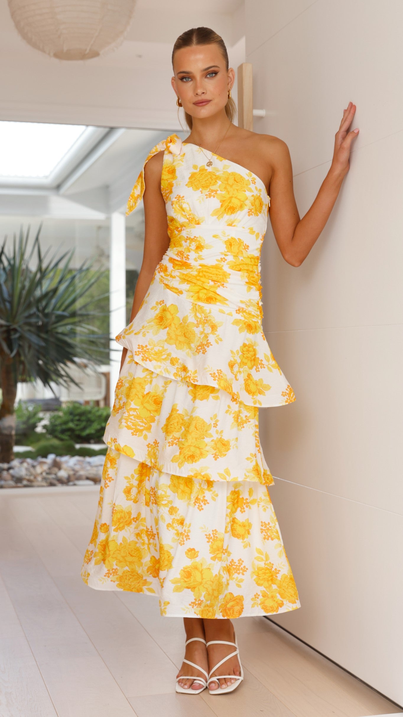 Odilie One Shoulder Maxi Dress - Yellow Floral - Billy J