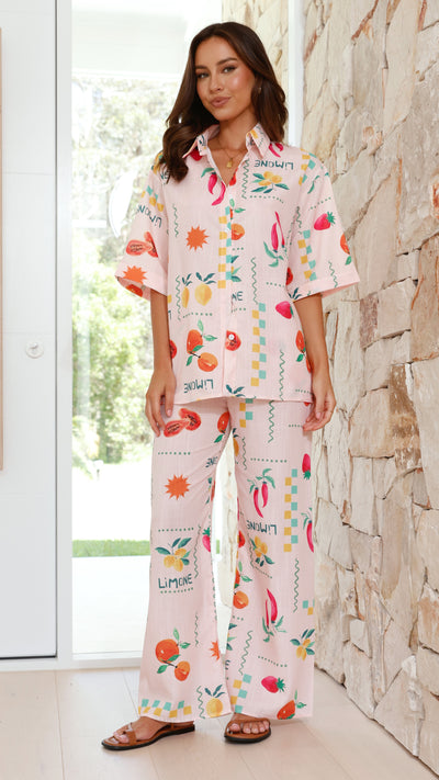 Load image into Gallery viewer, Kourt Button Up Shirt and Pants Set - Peach Limone
