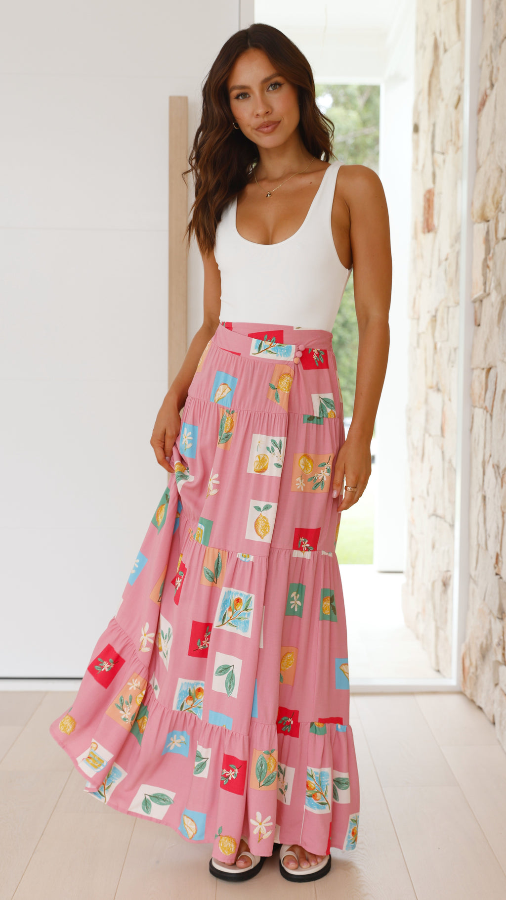 Fala Maxi Skirt - Pink / Lemon Print