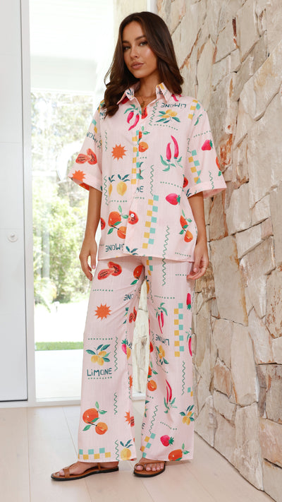 Load image into Gallery viewer, Kourt Button Up Shirt and Pants Set - Peach Limone - Billy J
