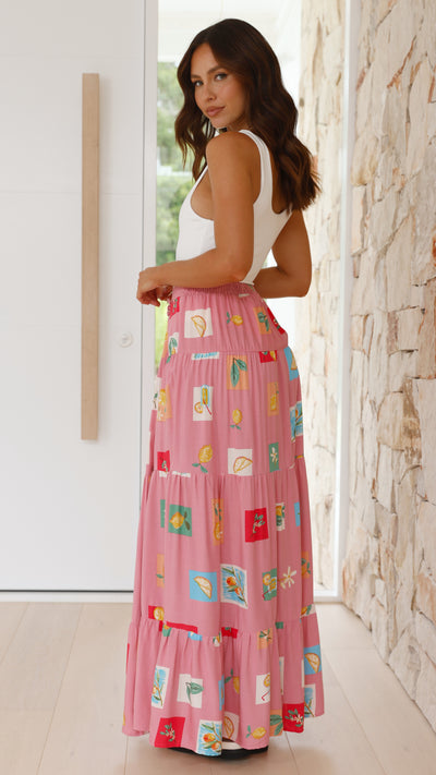 Load image into Gallery viewer, Fala Maxi Skirt - Pink / Lemon Print - Billy J
